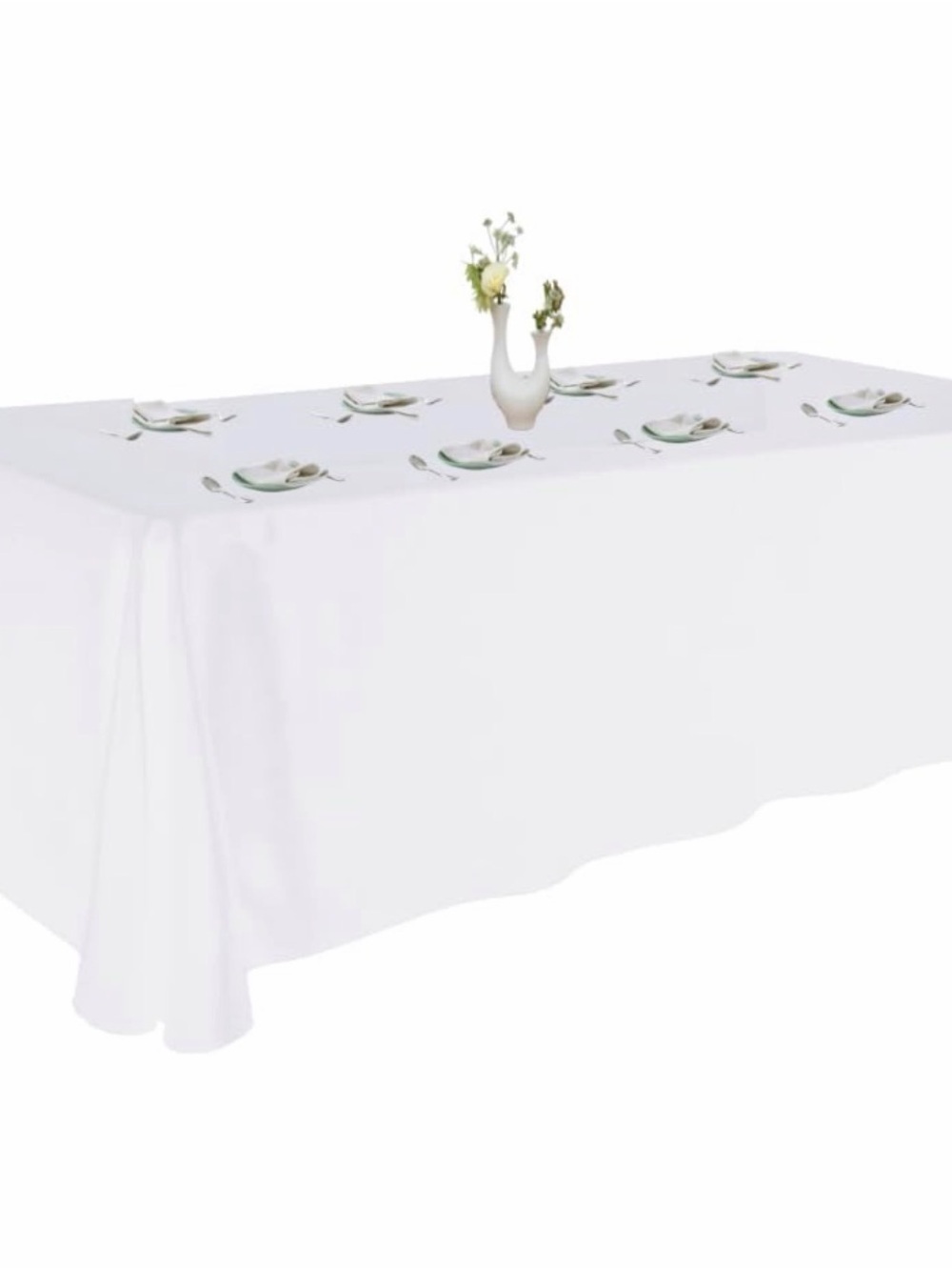 LinenTablecloth 90 x 132-Inch Rectangular Polyester White with round edges